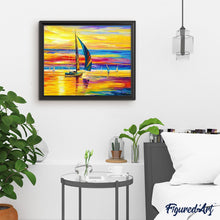 Charger l'image dans la galerie, peinture par numéros | Bord de Mer et Lumières du coucher de Soleil | bateaux, complexe, france, paysages | FiguredArt