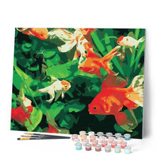 Charger l'image dans la galerie, peinture par numéros | Feuilles vertes et Poissons rouges | animaux, facile, poissons | FiguredArt