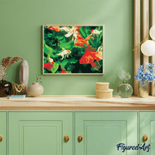 Charger l'image dans la galerie, peinture par numéros | Feuilles vertes et Poissons rouges | animaux, facile, poissons | FiguredArt