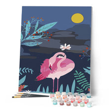 Charger l'image dans la galerie, peinture par numéros | Flamant rose et pleine Lune | animaux, facile, flamants roses, fleurs, oiseaux | FiguredArt