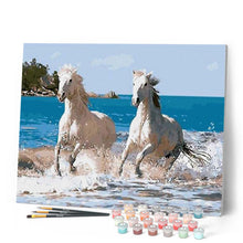 Charger l'image dans la galerie, peinture par numéros | Chevaux blancs dans les Vagues | animaux, chevaux, intermédiaire | FiguredArt