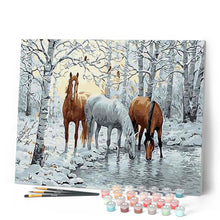 Charger l'image dans la galerie, peinture par numéros | Chevaux se désaltérant | animaux, chevaux, intermédiaire, paysages | FiguredArt