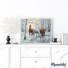 Charger l'image dans la galerie, peinture par numéros | Chevaux se désaltérant | animaux, chevaux, intermédiaire, paysages | FiguredArt