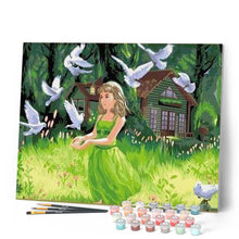 Charger l'image dans la galerie, peinture par numéros | Fillette donnant à manger aux Oiseaux | animaux, intermédiaire, oiseaux | FiguredArt