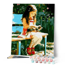 Charger l'image dans la galerie, peinture par numéros | Petite Fille dans le parc avec son Chat | animaux, chats, facile, romantique | FiguredArt