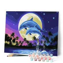 Charger l'image dans la galerie, peinture par numéros | Lune et Couple de Dauphins | animaux, dauphins, facile | FiguredArt