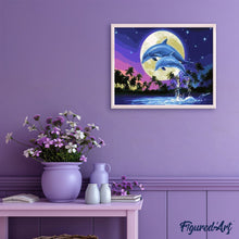 Charger l'image dans la galerie, peinture par numéros | Lune et Couple de Dauphins | animaux, dauphins, facile | FiguredArt