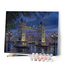Charger l'image dans la galerie, peinture par numéros | Tower Bridge à Londres de Nuit | intermédiaire, ville | FiguredArt