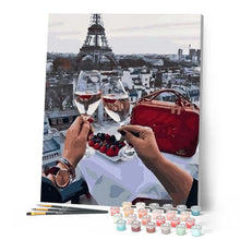Charger l'image dans la galerie, peinture par numéros | Santé avec vue sur la Tour Eiffel | intermédiaire, romantique, ville | FiguredArt