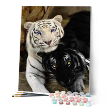Charger l'image dans la galerie, peinture par numéros | Tigres blanc et noir | animaux, complexe, tigres | FiguredArt