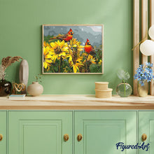 Charger l'image dans la galerie, peinture par numéros | Les oiseaux rouges | animaux, fleurs, intermédiaire, oiseaux | FiguredArt