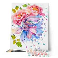 Charger l'image dans la galerie, peinture par numéros | Fleurs et Poisson entrelacés | animaux, fleurs, france, intermédiaire, poissons | FiguredArt