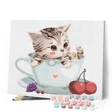 Charger l'image dans la galerie, peinture par numéros | Chat et Cerises | animaux, chats, cuisine, facile, france | FiguredArt