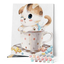Charger l'image dans la galerie, peinture par numéros | Chaton et Tasse à Thé | animaux, chats, cuisine, facile | FiguredArt