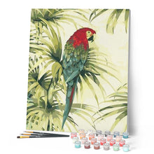 Charger l'image dans la galerie, peinture par numéros | Perroquet et Plante verte | animaux, fleurs, france, intermédiaire, oiseaux | FiguredArt