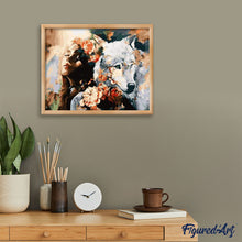 Charger l'image dans la galerie, peinture par numéros | Complicité Femme et Louve blanche | animaux, france, intermédiaire, loups | FiguredArt