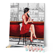 Charger l'image dans la galerie, Femme en rouge et verre de Vin