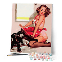 Charger l'image dans la galerie, peinture par numéros | Pin-up et son chien | femmes pin-up nouveautés facile | FiguredArt
