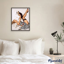 Charger l'image dans la galerie, peinture par numéros | Pin-up en robe et son chien | femmes pin-up nouveautés animaux chiens facile | FiguredArt