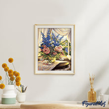 Charger l'image dans la galerie, peinture par numéros | Fenêtre ouverte et bouquet fleuri | fleurs nouveautés complexe | FiguredArt
