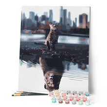 Charger l'image dans la galerie, peinture par numéros | Chat reflet Lion en Ville | animaux chats lions ville nouveautés intermédiaire | FiguredArt