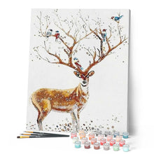 Charger l'image dans la galerie, peinture par numéros | Oiseaux et Cerf | animaux, complexe, oiseaux, rennes et biches | FiguredArt