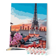 Charger l'image dans la galerie, peinture par numéros | L'apéro avec vue sur la Tour Eiffel | romantique ville nouveautés intermédiaire | FiguredArt