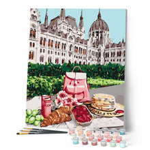 Charger l'image dans la galerie, peinture par numéros | Petit-déjeuner et vue sur le château | ville chateaux nouveautés complexe | FiguredArt