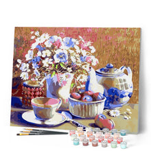 Charger l'image dans la galerie, peinture par numéros | Set de thé et fleurs | fleurs nouveautés complexe | FiguredArt