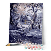 Charger l'image dans la galerie, peinture par numéros | Maison et rivière en hiver | paysages hiver nouveautés complexe | FiguredArt