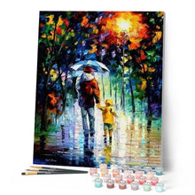 Charger l'image dans la galerie, peinture par numéros | Père et Fils sous la Pluie | complexe, romantique, ville | FiguredArt