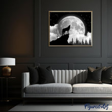 Charger l'image dans la galerie, peinture par numéros | Loup solitaire et pleine Lune | animaux, intermédiaire, loups, paysages | FiguredArt