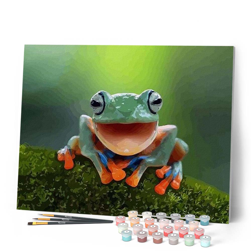 Peinture Par Numéros Adulte Grenouille à Lunettes – Kit Complet 40×50 Cm Toile Tendue + Cadre