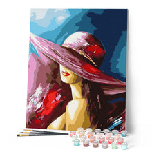 Charger l'image dans la galerie, peinture par numéros | Femme séduisante au chapeau | femmes portrait nouveautés intermédiaire | FiguredArt