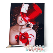 Charger l'image dans la galerie, peinture par numéros | Femme Sexy Chapeau Rouge et Carte | femmes portrait nu nouveautés intermédiaire | FiguredArt