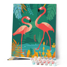 Charger l'image dans la galerie, peinture par numéros | Flamants Roses les pieds dans l'eau | animaux oiseaux flamants roses nouveautés facile | FiguredArt