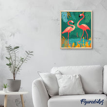 Charger l'image dans la galerie, peinture par numéros | Flamants Roses les pieds dans l'eau | animaux oiseaux flamants roses nouveautés facile | FiguredArt