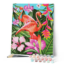 Charger l'image dans la galerie, peinture par numéros | Flamants Roses et grandes feuilles | animaux oiseaux flamants roses nouveautés complexe | FiguredArt