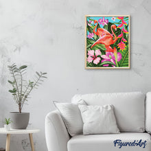 Charger l'image dans la galerie, peinture par numéros | Flamants Roses et grandes feuilles | animaux oiseaux flamants roses nouveautés complexe | FiguredArt