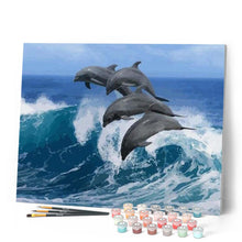 Charger l'image dans la galerie, peinture par numéros | Saut de Dauphins | animaux, dauphins, intermédiaire | FiguredArt