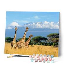 Charger l'image dans la galerie, peinture par numéros | Trois girafes dans la Brousse | animaux, girafes, intermédiaire, paysages | FiguredArt