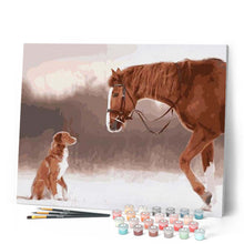 Charger l'image dans la galerie, peinture par numéros | Cheval et Chien dans la Neige | animaux, chevaux, chiens, intermédiaire | FiguredArt