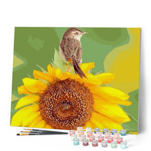 Charger l'image dans la galerie, peinture par numéros | Tournesol et Oiseau | animaux, fleurs, intermédiaire, oiseaux | FiguredArt