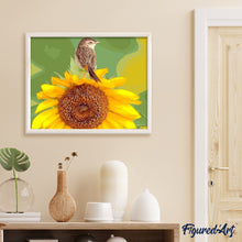Charger l'image dans la galerie, peinture par numéros | Tournesol et Oiseau | animaux, fleurs, intermédiaire, oiseaux | FiguredArt