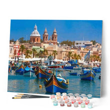 Charger l'image dans la galerie, peinture par numéros | Le Port de Malte | bateaux, complexe, paysages | FiguredArt