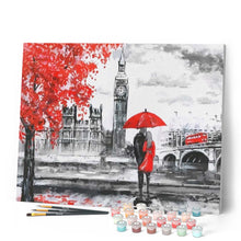 Charger l'image dans la galerie, peinture par numéros | Parapluie rouge à Londres | complexe, romantique, ville | FiguredArt