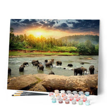 Charger l'image dans la galerie, peinture par numéros | Troupeau d’éléphants dans l’eau | animaux, Complexe, éléphants | FiguredArt