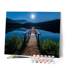 Charger l'image dans la galerie, peinture par numéros | Lune et Ponton du lac | Complexe, paysages | FiguredArt