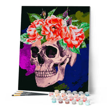Charger l'image dans la galerie, peinture par numéros | Crane romantique | fleurs, Intermédiaire | FiguredArt