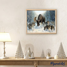 Charger l'image dans la galerie, peinture par numéros | Elan entouré par une meute de Loups | animaux, complexe, loups | FiguredArt